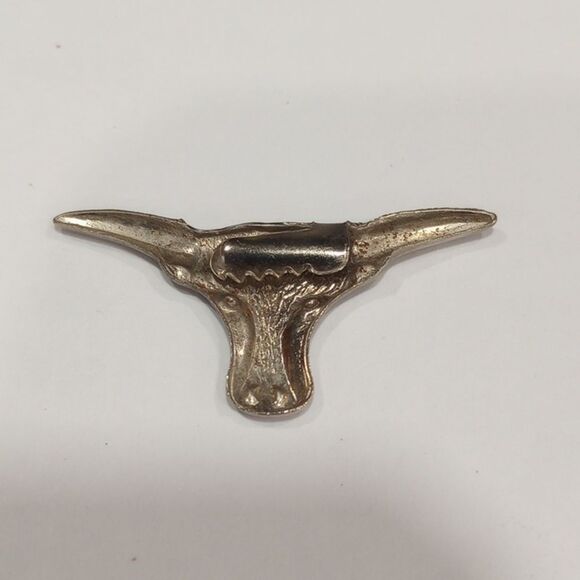 Vintage Silver Toned Tin Steer/Bull Head Clip - Picture 2 of 3